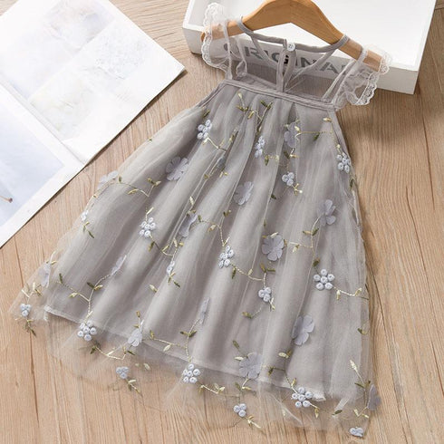 Summer Girl's Flower Lace Mesh Princess Dress